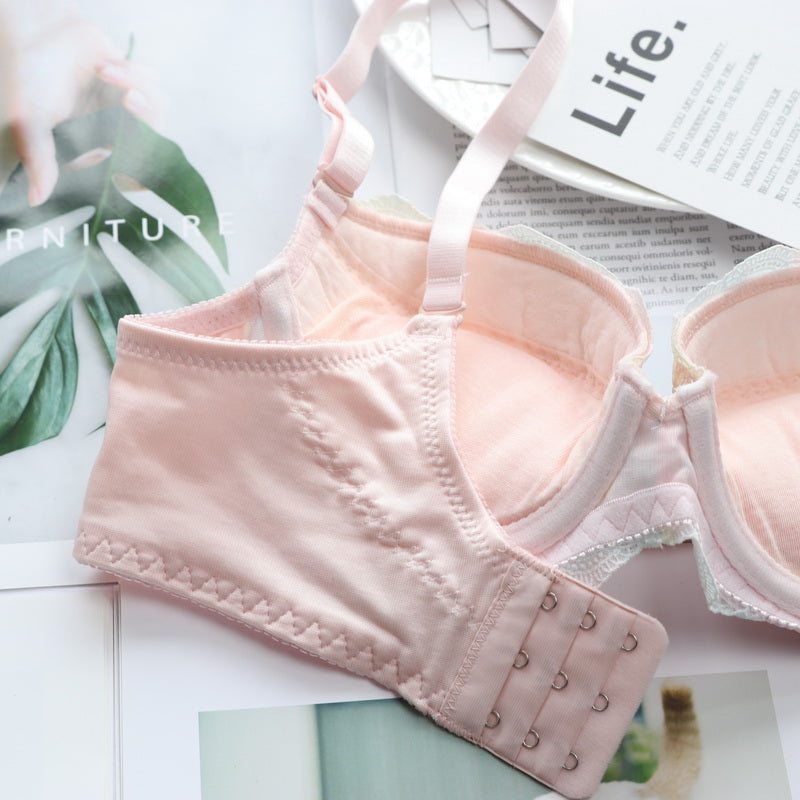 Pastel Pink Ruffle Lace Girly Dot Flower Sweetie Heart Bra Set