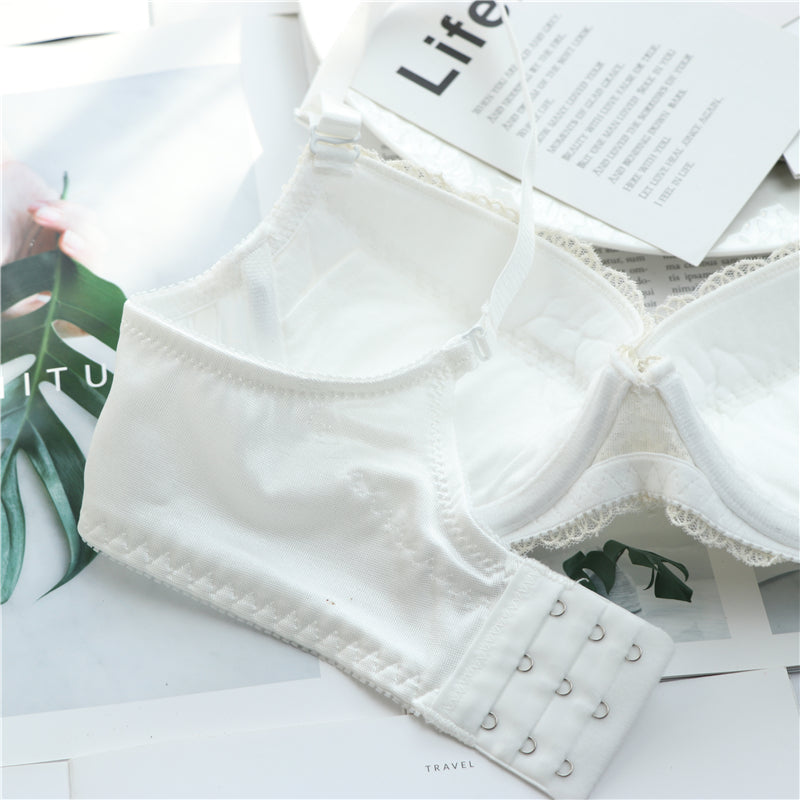 Tumblr Girly Dot Flower Lace Sweetie Heart Wave Trimmed Bra Set