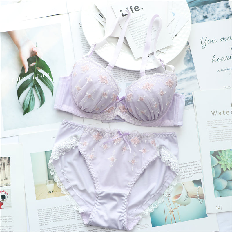 Pastel Pink Ruffle Lace Girly Dot Flower Sweetie Heart Bra Set