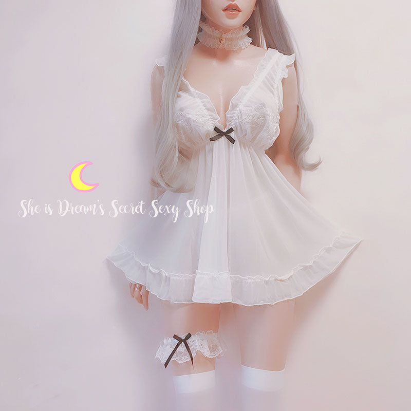 Fresh Sexy Sheer See Through White Lingerie Set