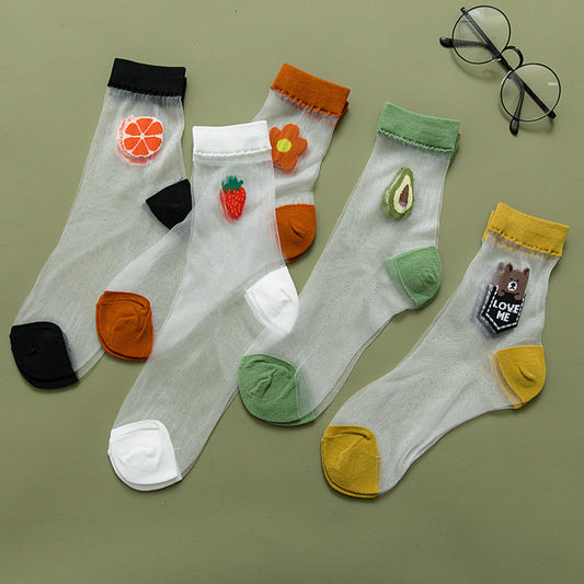 Kawaii Japanese Lace Lolita Fruits Socks - 5 Pairs Set