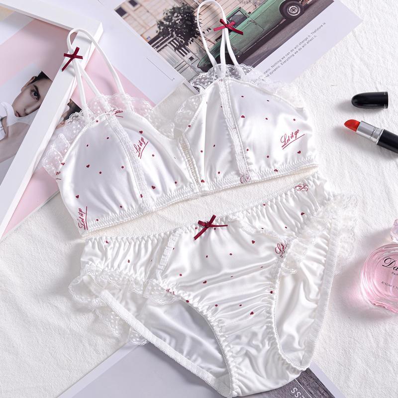 Sofyee Love Satin Dot Pastel Pink Bralette Set