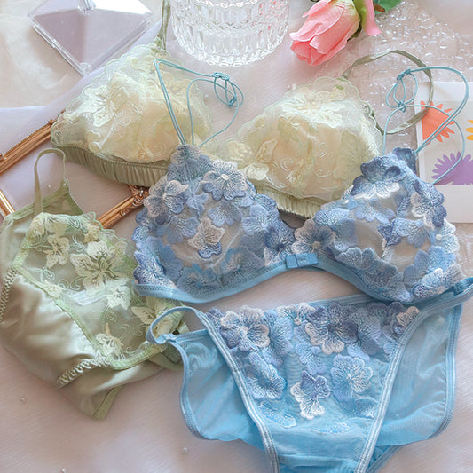 Sweet Sheer Embroidered Lover Cute Flower Baby Bralette Set