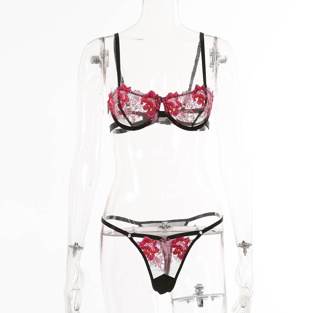 Transparentes Mesh-BH-Set mit Blumenmuster 