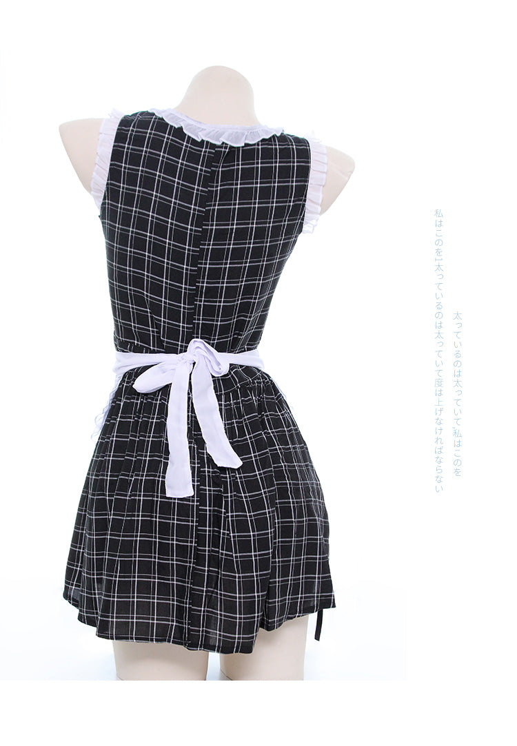 Grid Anime Maid Kawaii Dress Set