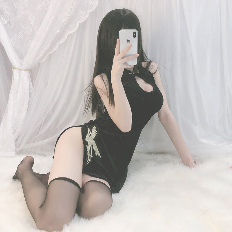 Japanese Anime Game Kawaii Lolita Gothic Maid Lingerie - Cat Keyhole Swan