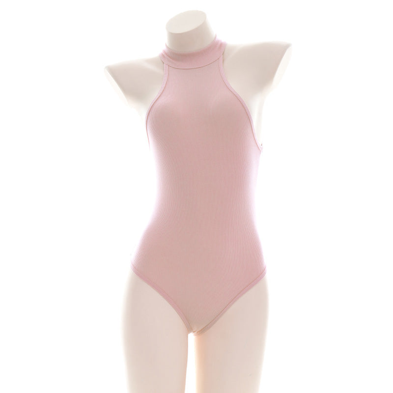 Sexy Anime School Swimsuit-High Neck Pink