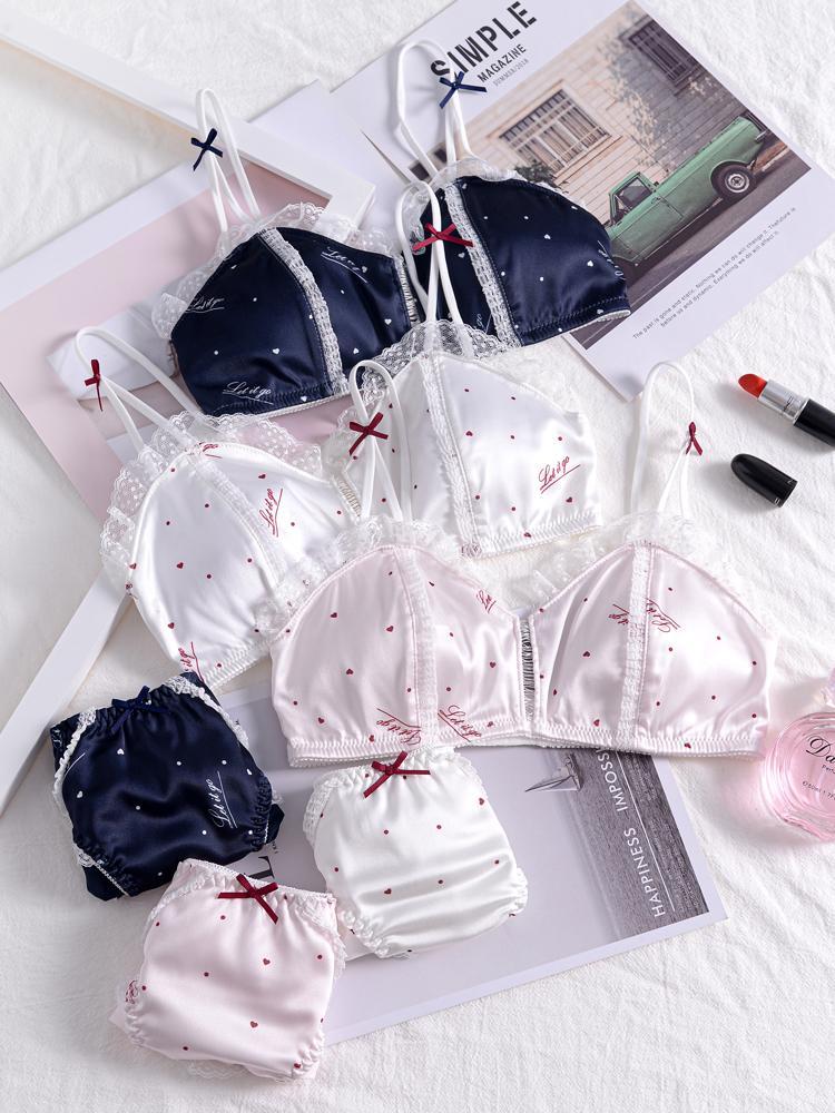 Sofyee Love Satin Dot Pastel Pink Bralette Set