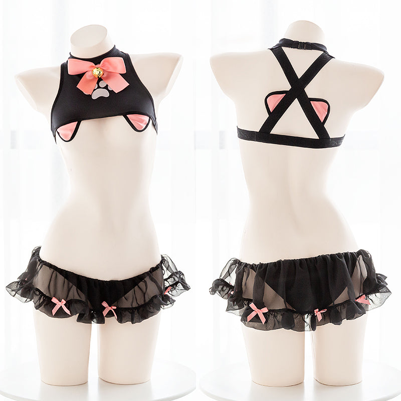 Anime Neko Cat Keyhole Japanese Style Cosplay Micro Bikini Set