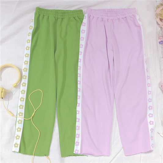 Harajuku Kawaii Line Of Flowers Pastel Pants