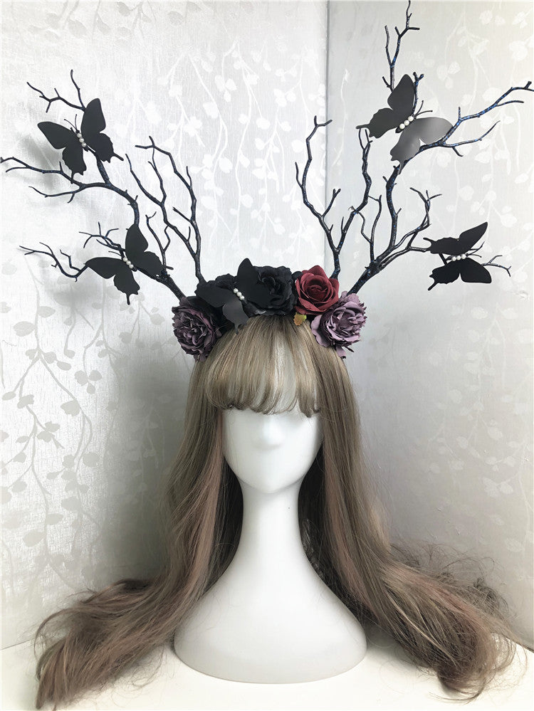 Sofyee  Gothic Anime Fair Retro Flower Butterfly Branch Antler Hair Band