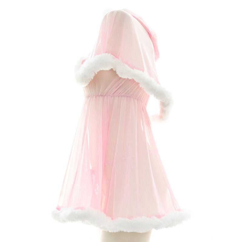 Japanische Strickjacken Sexy rosa Nachthemden – Rüschen-transparentes Babydoll