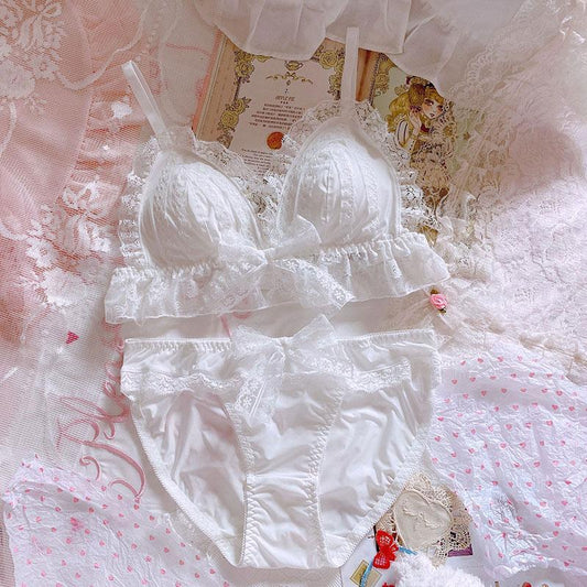 Japanese lace milk silk triangle cup bra set without steel ring
