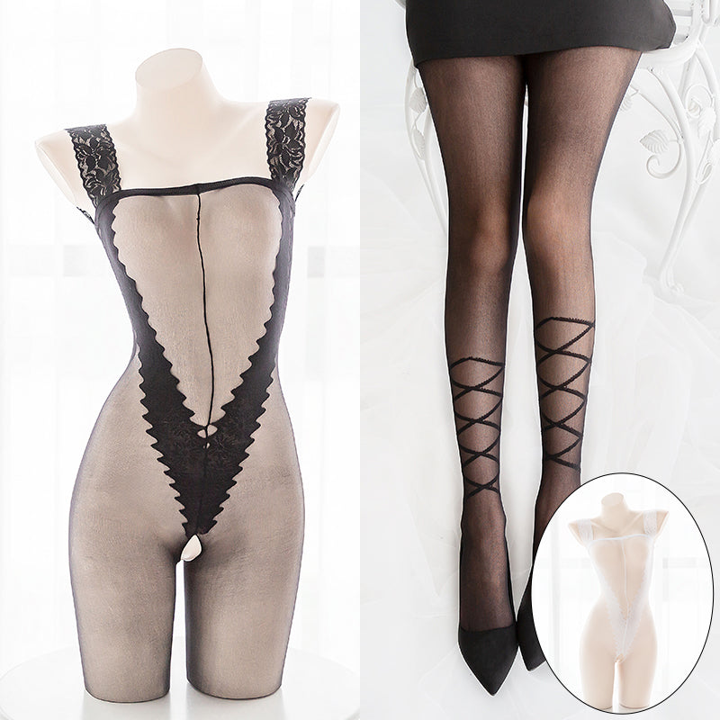 Gothic Rose Sexy Black Sheer Full Body Bondage Fishnet Body Stocking