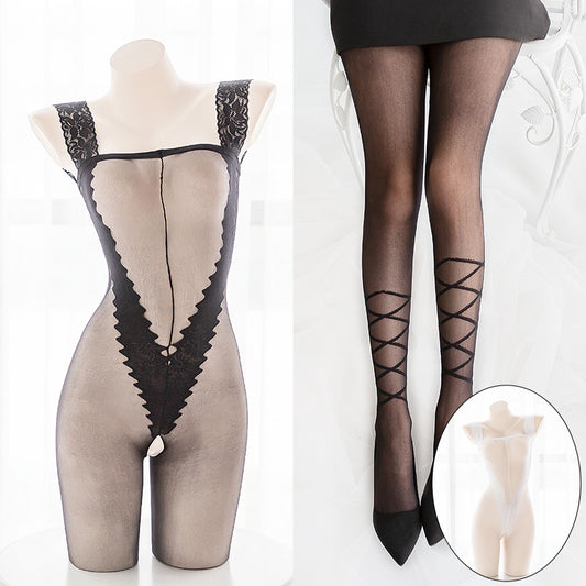 Gothic Rose Sexy Black Sheer Full Body Bondage Fishnet Body Stocking