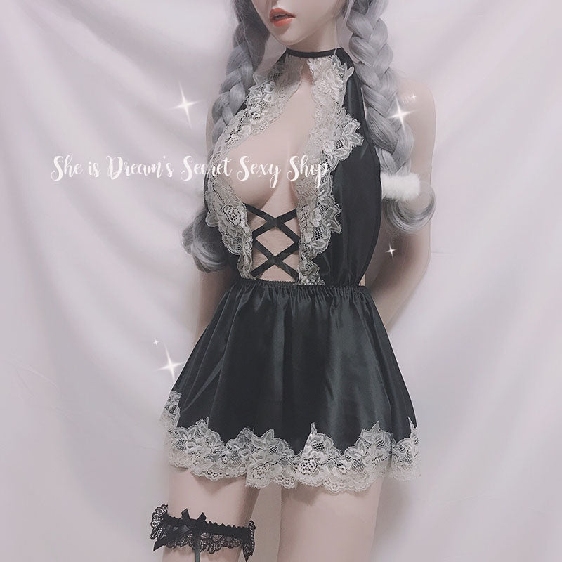 Sexy, durchsichtiges, schwarzes Dessous-Set mit offener Spitze und offenem Körbchen