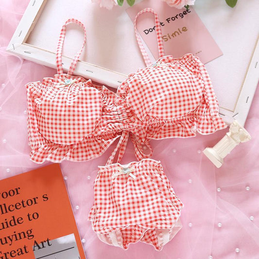 Japanese sweet and cute retro princess drawstring bow no steel ring tube top bra set