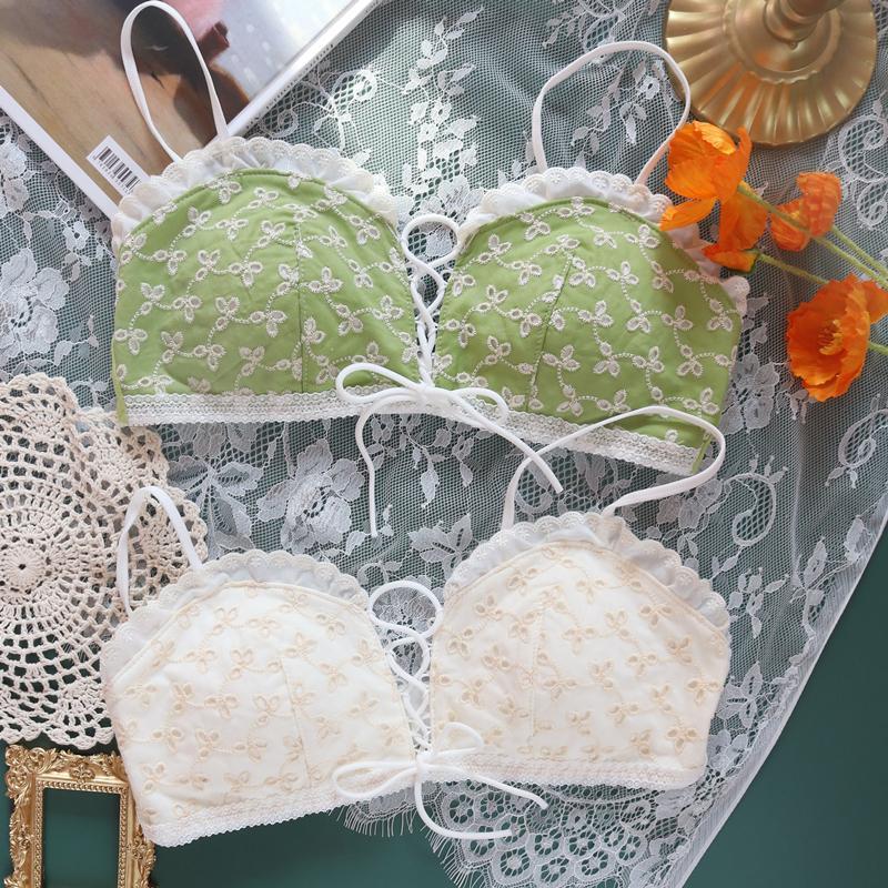 Japanese Kawaii Girly Green Lace Up Tube Top Lingerie Set