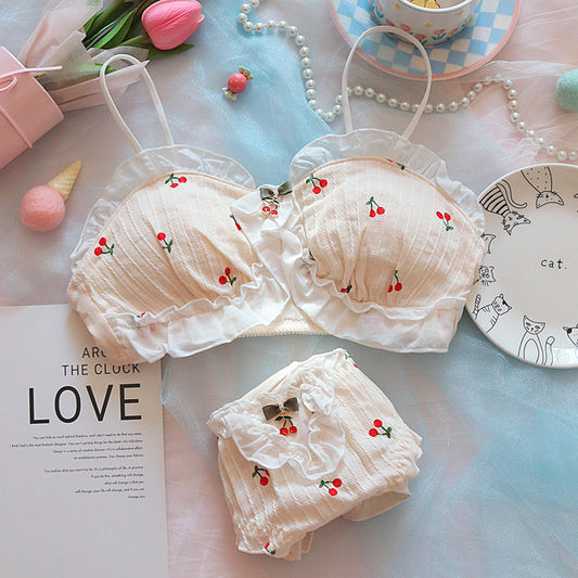 Pink Ruffle Pastel Lover Cute Cherry Baby Bralette Set
