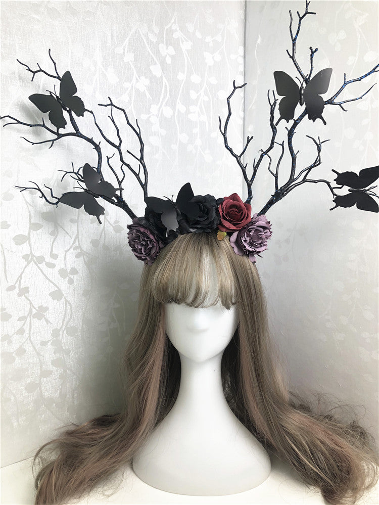 Sofyee  Gothic Anime Fair Retro Flower Butterfly Branch Antler Hair Band