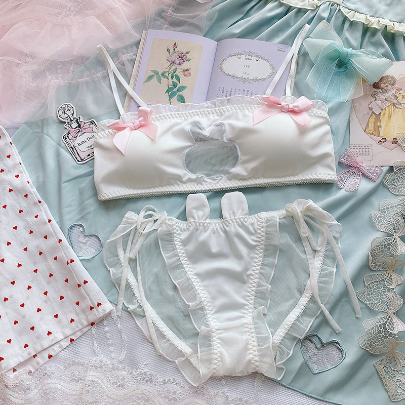 Girl Heart Lolita Sexy Transparent Mesh Rabbit Bunny Bra Set