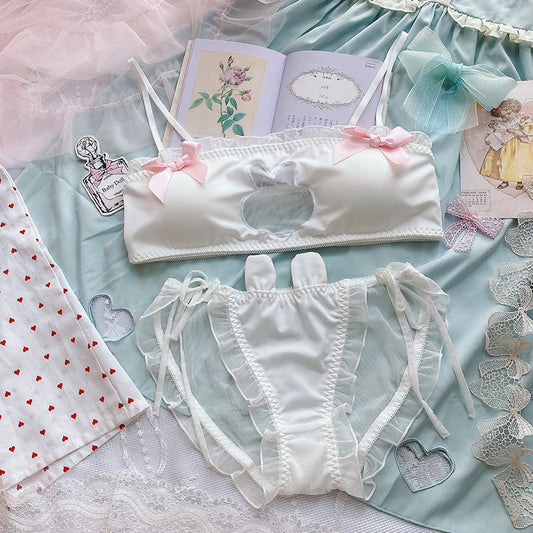 Girl Heart Lolita Sexy Transparent Mesh Rabbit Bunny Bra Set
