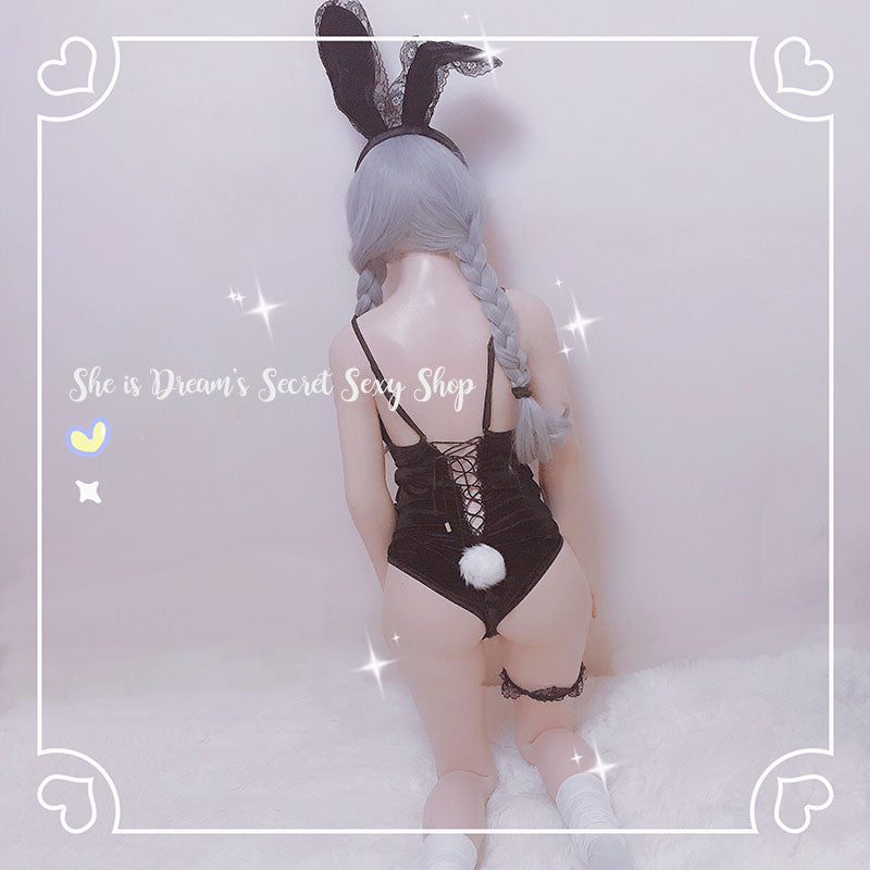 Kawaii Bunny Sexy Sheer See Through Black Lingerie Set