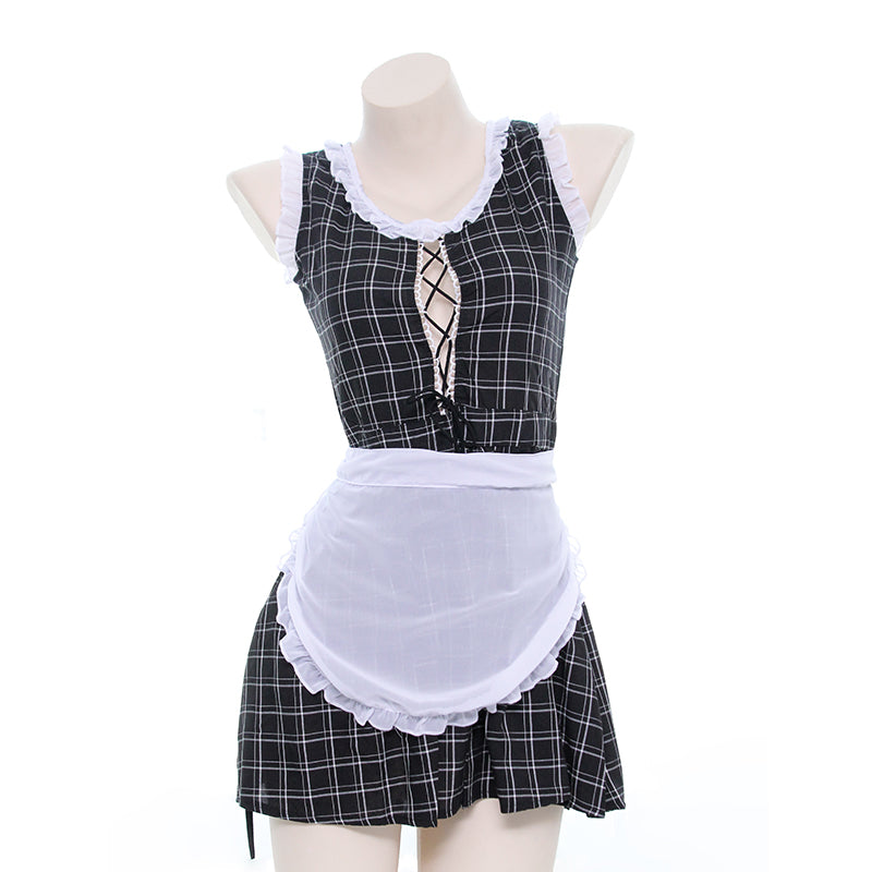 Grid Anime Maid Kawaii Dress Set