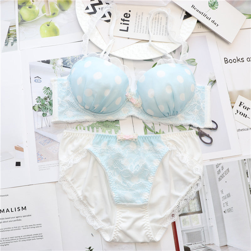 Sofyee Blue Dot Kawaii Sweetie Heart Bra Set