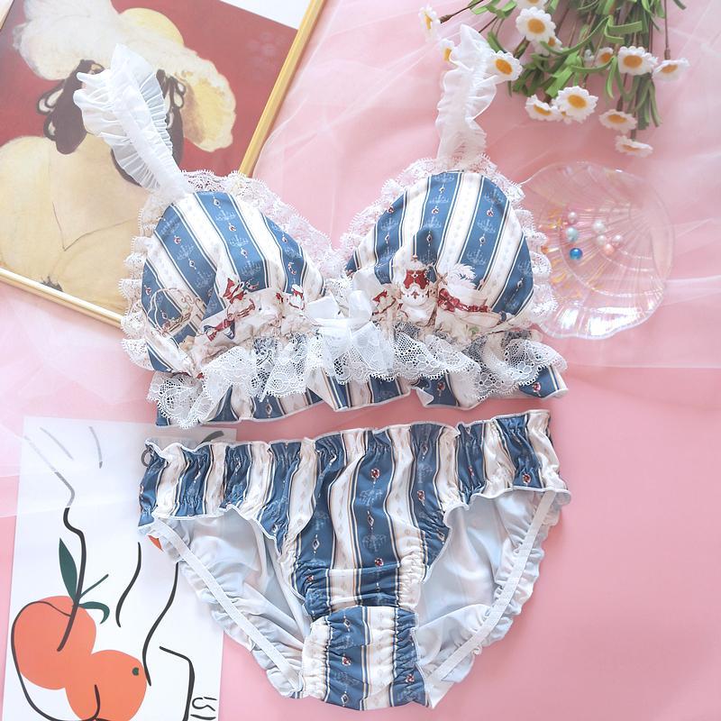 Süßes japanisches Mädchen Retro-Lolita-Loli-Unterwäsche ohne Stahlring, Dreieck-Cup-Set 