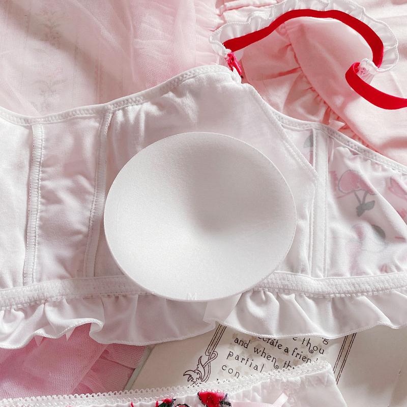 Cherry Ruffle Underwear Without Steel Ring Bra Set
