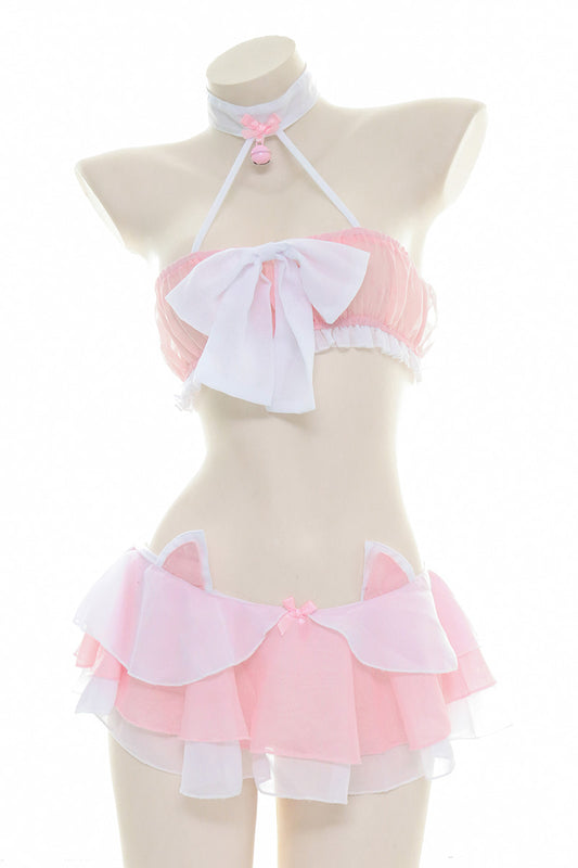 Kawaii Pink Cat Ruffle Girl
