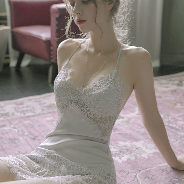 Sofyee セクシー レース 透明 サスペンダー ホルター ナイトドレス