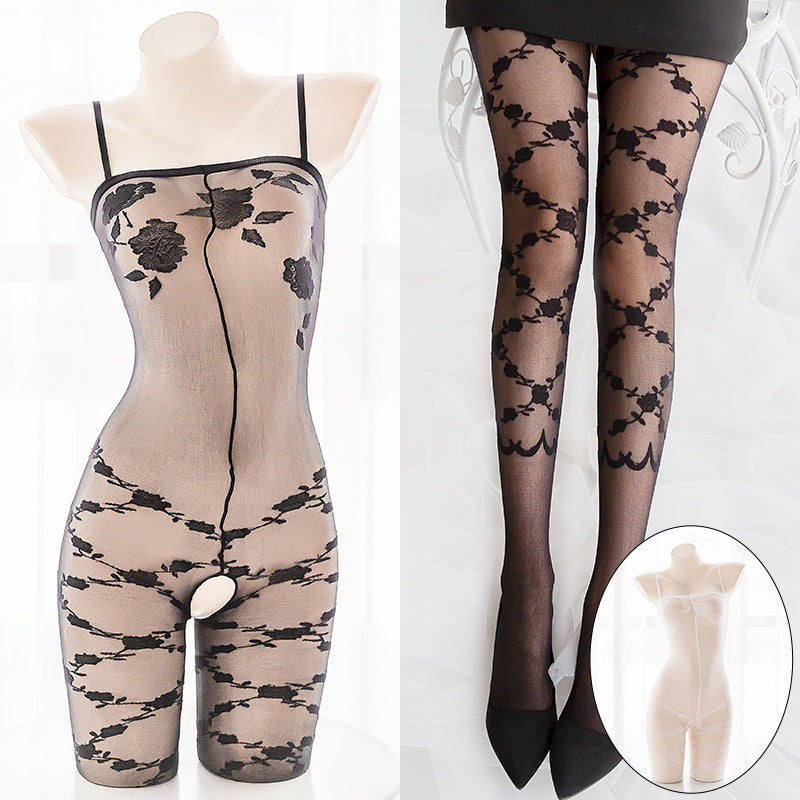 Gothic Rose Sexy Black Sheer Full Body Bondage Fishnet Body Stocking