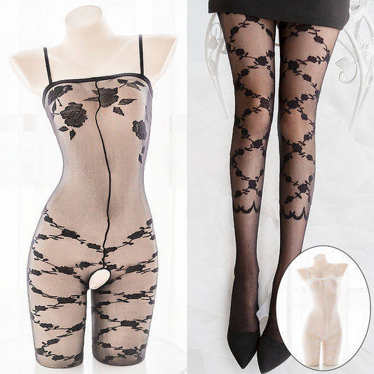 Gothic Rose Sexy Black Sheer Full Body Bondage Fishnet Body Stocking