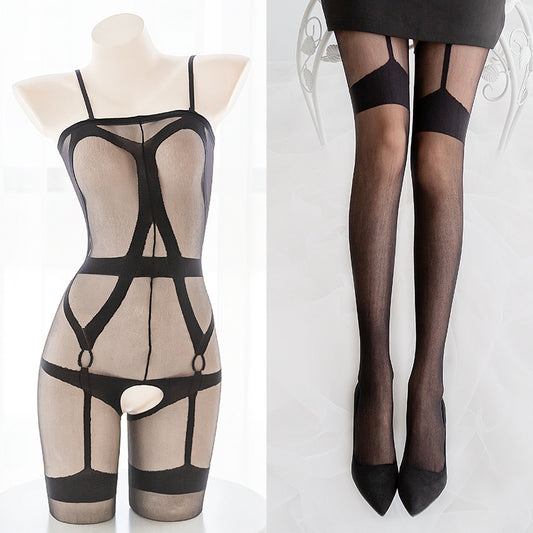 Garter Belts Sexy Black Sheer Seductive Bondage Fishnet Body Stocking