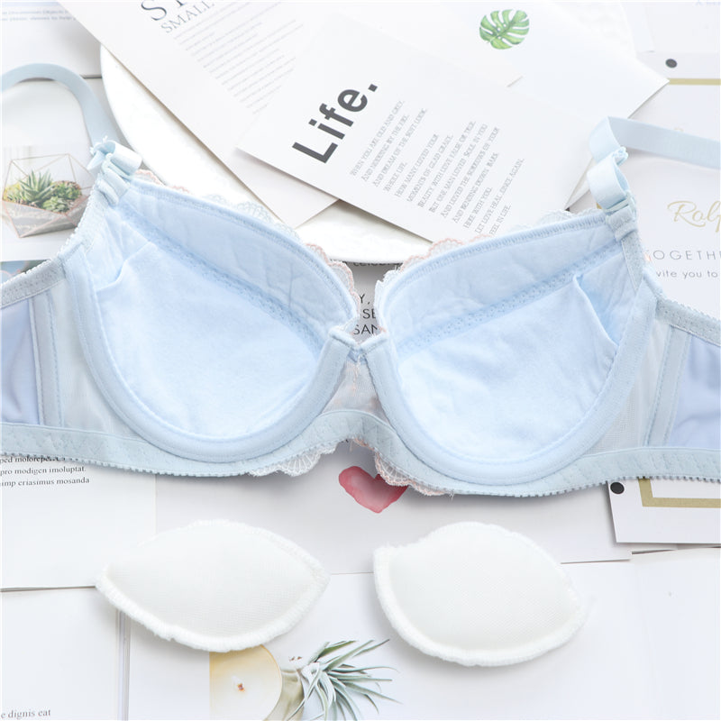 Pastel Pink Ruffle Lace Girly Dot Flower Sweetie Heart Bra Set