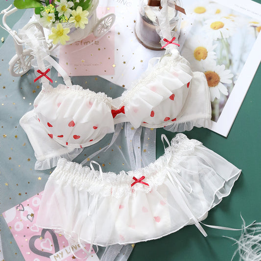Sofyee Love Tumblr Aesthetic Japanese Lace Girly Dot Flower Sweetie Heart Bra Set