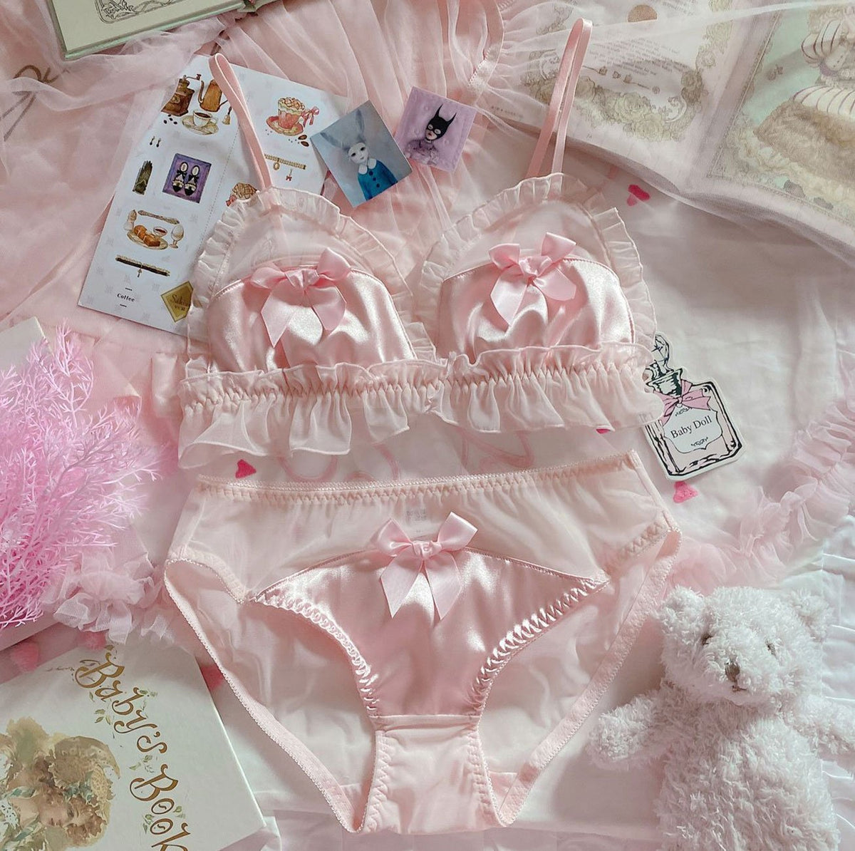 Sexy BH-Set in Rosa mit Schleife 