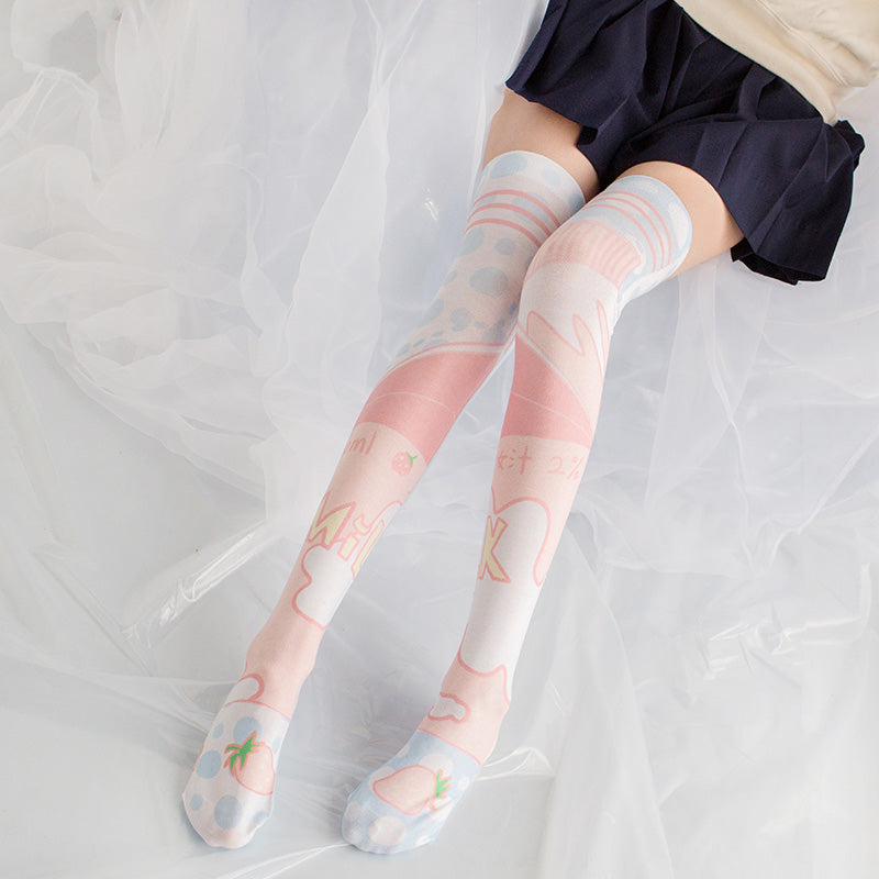 Strawberry Cake Milk Lolita Anime Knee High Long Socks