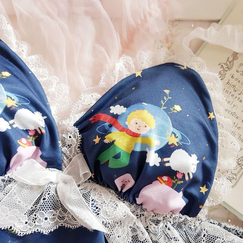 Japanese soft sister girl literary little prince cute Lolita no steel ring bra set