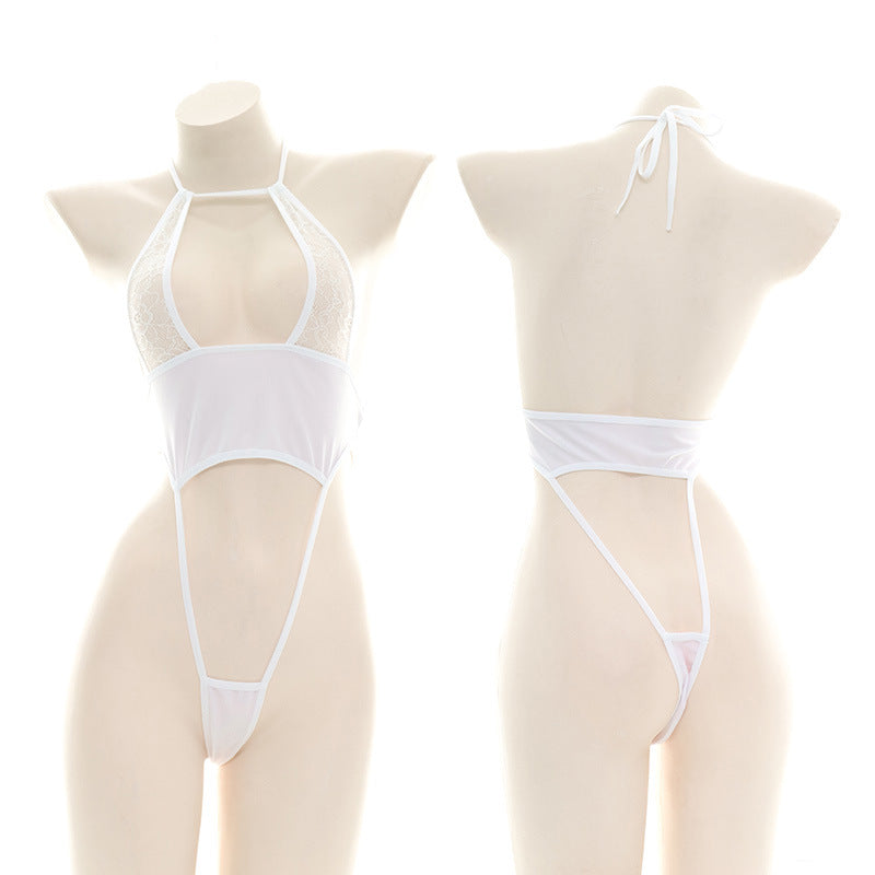 Sofyee Sexy Lace-Up White Mesh Open Back Bodysuit