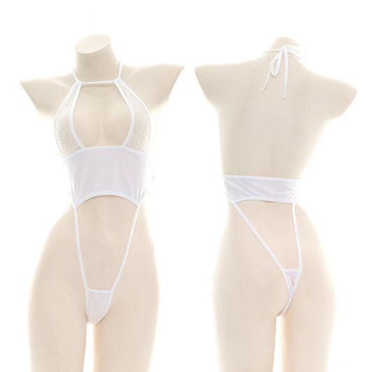 Sofyee Sexy Lace-Up White Mesh Open Back Bodysuit