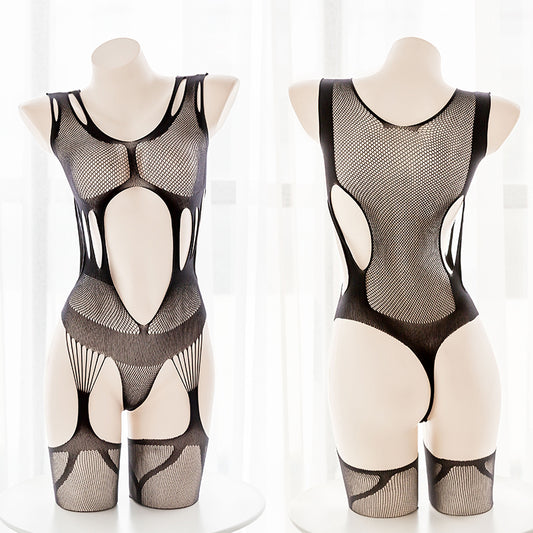 Open Black Sheer Seductive Bondage Fishnet Body Stocking