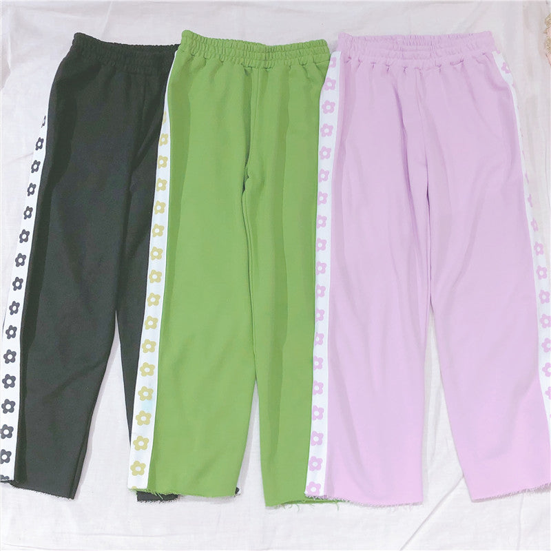 Harajuku Kawaii Line Of Flowers Pastel Pants