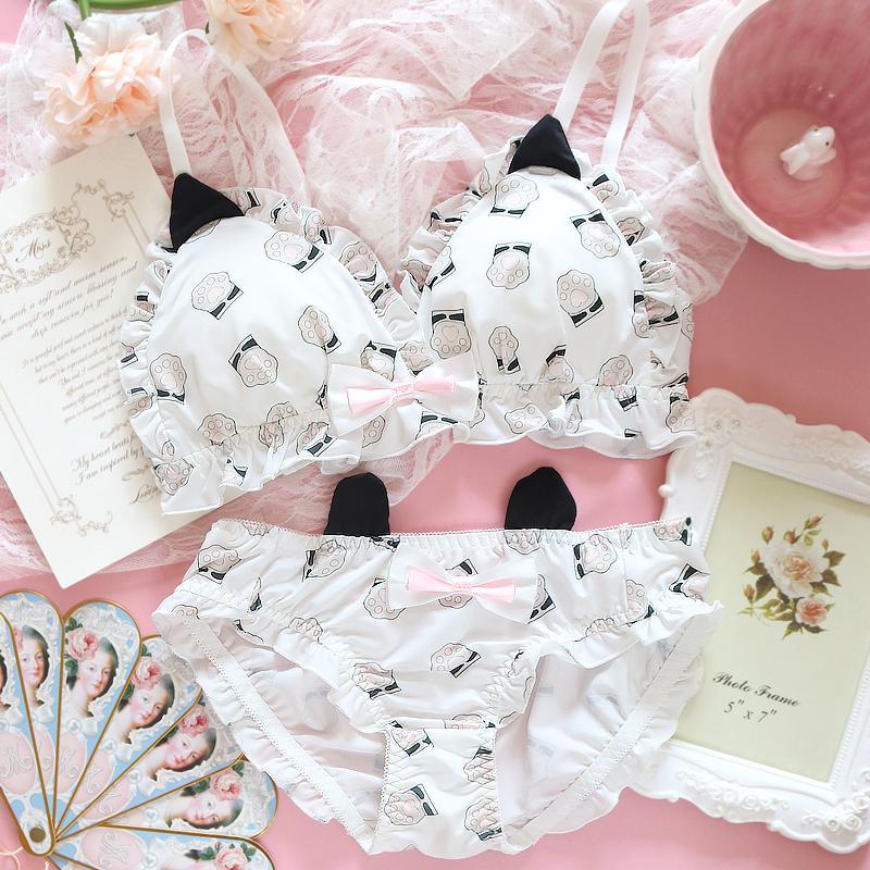 Japanese girl soft girl cat ears Lolita loli no steel ring bra set