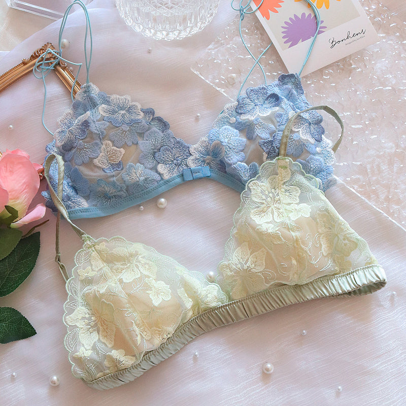 Süßes, transparentes, besticktes Lover-Baby-Bralette-Set mit niedlichen Blumen