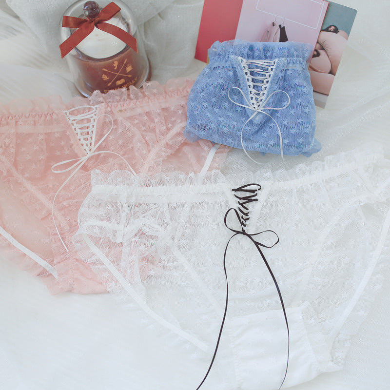 3pcs- Sofyee  Sheer Lace Up Panty