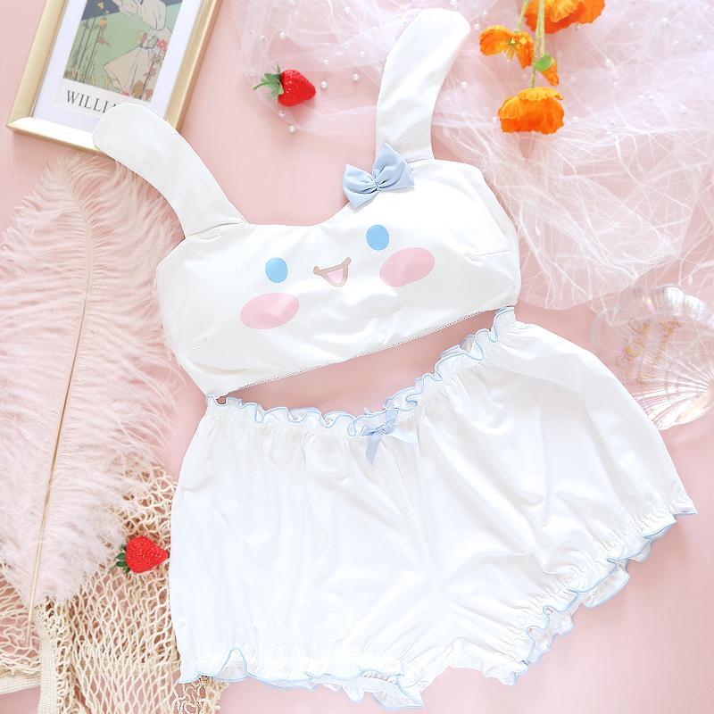 Bunny Japanisches Kawaii Girly Green Lace Up Tube Top Dessous-Set 
