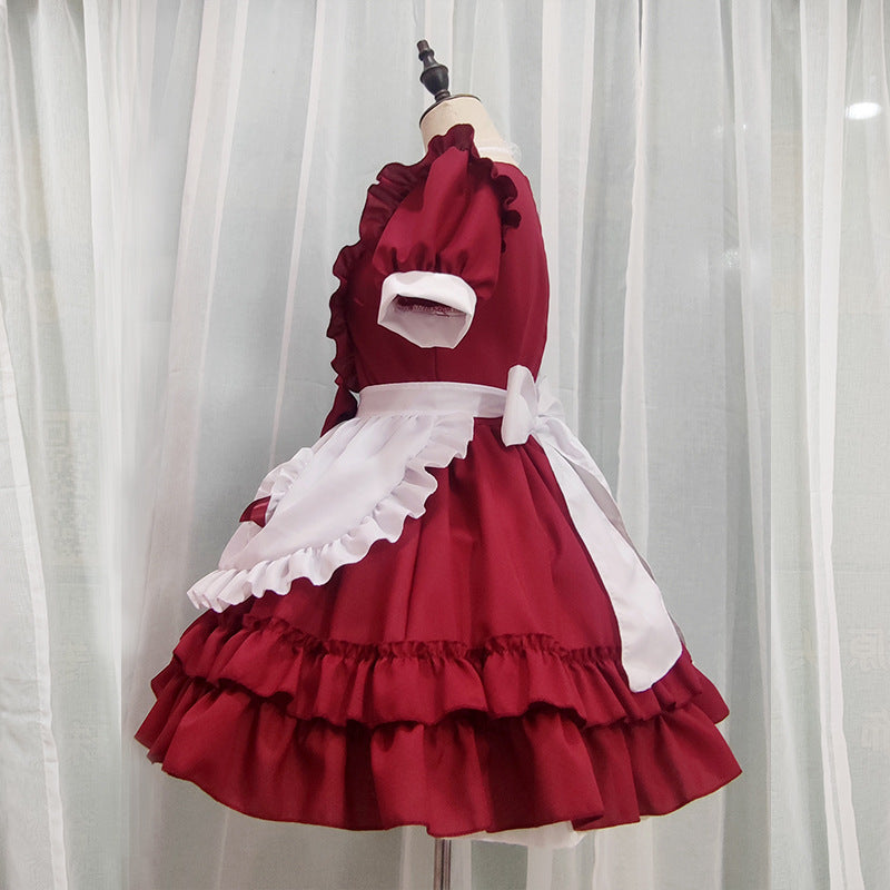 Rotes Waifu Anime Maid Kawaii Schleife Cosplay Kostüm Kleid Set 